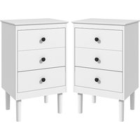 HOMCOM Bedside Table Set of 2, Modern Sofa Side Table with 3 Drawers, Nightstand for Bedroom, 40x30x64cm, White Aosom UK