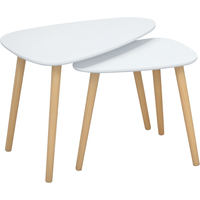 HOMCOM 2er Set Beistelltische, platzsparende Satztische, Couchtische mit Holzbeinen, Sofatische im Skandi-Design Belastbar bis 10 kg Weiß+Natur Aosom