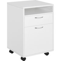 HOMCOM 60cm Storage Cabinet w/ Drawer Open Shelf Metal Handles 4 Wheels Office Home Organiser Mobile Printer White Aosom UK