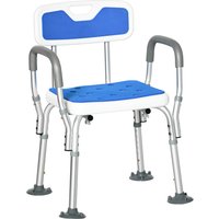HOMCOM Shower Stools Shower Seat, EVA Padded, Height Adjustable with Back and Arms, 4 Suction Foot Pads, Blue Aosom UK