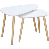 HOMCOM Nesting Side Tables White Nest of Tables Set of 2 Scandi Style Wooden Tables with Sturdy Table Tops, White, Natural Aosom UK