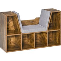 HOMCOM Bookcase Shelf Storage Seat with Cushion Sideboard Kids Children Reading Bedroom Living Room Organizer Rustic Brown Aosom UK