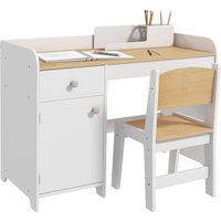 ZONEKIZ Kids Desk and Chair Set for 3-6 Year Old with Storage Drawer, Study Table and Chair for Children, White Aosom UK