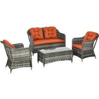 Four Piece Rattan Sofa Set Glass Top Table