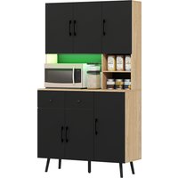 HOMCOM Buffet cuisine meuble cuisine rangement haut avec lumière LED RGB plan de travail 6 portes 2 tiroirs 100x40x176cm noir