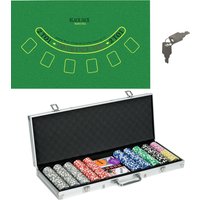 SPORTNOW Mallette de Poker Coffret de Poker Complet avec 500 jetons 5 dés 2 Jeux de Cartes 3 boutons 1 Tapis en Feutre