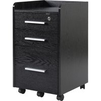 HOMCOM Caisson de bureau rangement bureau sur roulettes 3 tiroirs 1 verrouillable 1 trieur dossiers en bois noir
