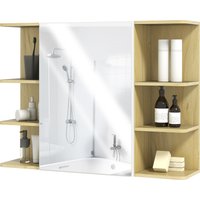HOMCOM Armoire murale salle de bain avec miroir, meuble salle de bain avec étagères ouvertes, 80 x 20 x 59 cm, bois naturel