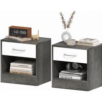 HOMCOM Set 2 Tables de Chevet Modernes avec Étagère Ouverte et Tiroir, en Bois, 39x28x41 cm, Blanc et Gris Foncé