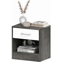 HOMCOM Table de Chevet Moderne avec Étagère Ouverte et Tiroir, en Bois, 39x28x41 cm, Blanc et Gris Foncé