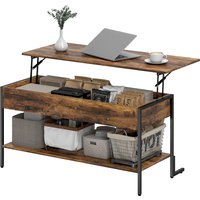 HOMCOM Table Basse Relevable avec Espace de Rangement Caché et Étagère Inférieure en Style Industriel, Marron
