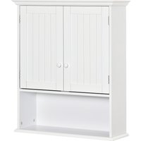 kleankin Mobile Bagno Sospeso avec Armoire à 2 Portes et Etagère Ouverte, Etagère Intérieure Réglable, Blanc