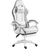 Vinsetto Chaise gaming fauteuil gaming ergonomique avec dossier inclinable à 135° et soutien lombaire, 65 x 65 x 121-129 cm blanc