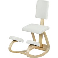 HOMCOM Siège assis genoux, tabouret ergonomique en bois à bascule avec dossier, chaise à genoux pour bureau à domicile, crème