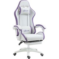 Vinsetto Chaise gaming fauteuil gaming ergonomique avec dossier inclinable à 135° et soutien lombaire, 65 x 65 x 121-129 cm blanc