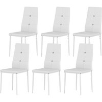HOMCOM Set mit 6 Esszimmerstühlen mit PU-Bezug Esszimmerstühle mit hoher Rückenlehne mit Kristallknöpfen und Stahlbeinen Modernes Design für Wohnzimmer Schlafzimmer Weiß Aosom