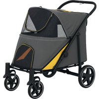 PawHut Chariot pour chiens pliable, système à un clic, pliable, 2 sangles de sécurité, Gris foncé