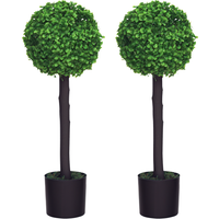 HOMCOM Lot de 2 boule de buis artificiel plantes artificielles avec tronc et pot inclus hauteur 60 cm Aosom France