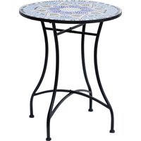 Outsunny Outdoor Mosaic Round Garden Table, Patio Bistro Coffee Side Table with 60cm Ceramic Top, Blue and White Aosom UK