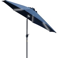 2.7m Garden Parasol Sun Umbrella Patio Summer Shelter w LED Solar Light Angled Canopy Vent Crank Tilt