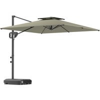 Cantilever Parasol Weighted Base Double Top Garden Parasol Square Hanging Patio Umbrella Crank Tilt Light Grey