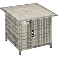 Outdoor PE Rattan Gas Fire Pit Table Patio Square Propane Heater w Rain Cover Glass Windscreen & Lava Stone 50000 BTU Aosom UK