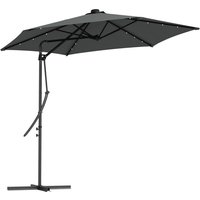 3 Garden Parasol Cantilever Umbrella Solar LED Cross Base Waterproof Cover Dark Grey