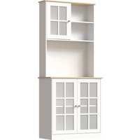 HOMCOM Freestanding Kitchen Cupboard, Sideboard Storage Cabinet Unit w/ Counter Top Grid Glass Doors Shelves 80L x 37W x 183H cm, White Aosom UK