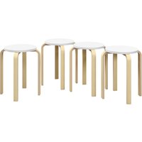HOMCOM Set 4 Stapelbare Runde Hocker, Moderner Holzhocker mit rutschfester Basis, Rückenlose Stapelbare Stühle mit Gebogenen Beinen für Küche, Bar, Esszimmer, Büro, Ø40x45 cm, Weiß Aosom