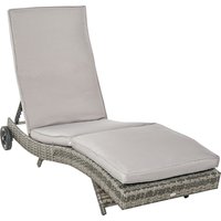 Patio Wicker Chaise Lounge Chair Outdoor PE Rattan Sun lounger Adjustable Backrest 2 Wheels