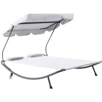 Outsunny Lit de Soleil Double Toit Ajustable Roulettes Oreillers Acier Polyester Crème Aosom France