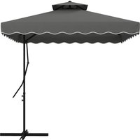 2.5m Square Double Top Garden Parasol Cantilever Umbrella Ruffles Dark Grey