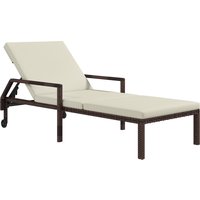 Outdoor Sun Lounger Rattan Wicker Chaise Recliner 5 Level Adjustable Backrest 2 Wheels Aosom UK