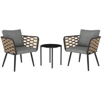 3 Pieces Rattan Bistro Set Washable Seat Back Cushions Glass Top Coffee Table Outdoor Patio