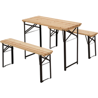 Outsunny Table de Camping Pique-Nique Pliable Portable + 2 bancs Pliables métal époxy Noir Bois Massif Sapin
