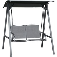 2 Seater Garden Swing Chair Outdoor Canopy Swing Bench Adjustable Shade Metal Frame Dark Grey