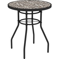 Tempered Glass Top Garden Table Glass Printed Design Steel Frame Foot Pads Porch Balcony Tan Brown Aosom UK