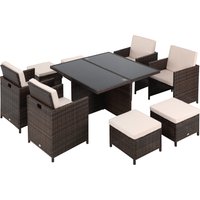 9PC Rattan Garden Furniture Set 8 seater Wicker Outdoor Dining Set Chairs + Footrest + Table Thick Cushion