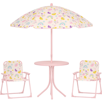 AIYAPLAY Set da Giardino per Bambini 2-5 Anni con Tavolino Rotondo, 2 Sedie Pieghevoli e un Ombrellone, Rosa