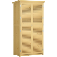 Outsunny Abri Armoire de Jardin Remise pour Outils sur Pied Portes Persienne 2 étagères Toit Bitumé Bois Massif Pin Pré-Huilé 87 x 47 x 160 cm
