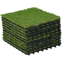 Outsunny 10 PCs 30 x 30cm Artificial Grass Turf, 25mm Pile Height Grass Carpet Fake Grass Mat UV Resistance for Outdoor Aosom UK
