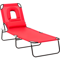 Outsunny Bain de soleil pliable transat inclinable 4 positions chaise longue de lecture 3 coussins fournis rouge