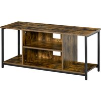 HOMCOM Modernes TV-Möbel, Bis zu 55 Zoll mit Offenen Regalen, Modernes Wohnzimmermöbel, Niedrig, Elegant, Industriestil, Holz und Stahl, 110L x 40B x 50H cm, Rustikales Braun Aosom