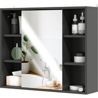 HOMCOM Wandspiegel, Badezimmerschrank mit Spiegel, Badezimmerspiegel mit Aufbewahrung, Schrank mit Türen und 6 offenen Fächern, 60 x 14,5 x 49,4 cm, Schwarz Aosom