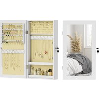 HOMCOM Schmuckschrank mit Wanddesign, Schmuckschrank mit Schlüsselschloss, Ganzkörperspiegel aus MDF für Schlafzimmer und Wohnzimmer, 36,5x9,5x67 cm, Weiß Aosom