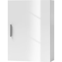 HOMCOM Wand-Badewandschrank mit Tür, Hängender Badezimmerschrank mit 3 Verstellbaren Glasregalen auf 3 Ebenen, Wandmontiertes Badezimmermöbel aus Holz, 40x15x55 cm, Glänzendes Weiß Aosom