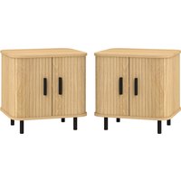 HOMCOM Set 2 Nachttische im skandinavischen Stil mit 2-stufigem Regal und Rolladenfront, Nachttische aus Holz und Stahl, 48x40x48 cm, Eiche Aosom