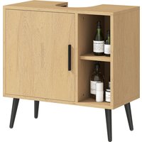 HOMCOM Badezimmer Unterschrank, industrieller Waschtischunterschrank mit Soft-Close-Tür und verstellbarem Regal, 60 x 30 x 59,5 cm, Eiche Aosom