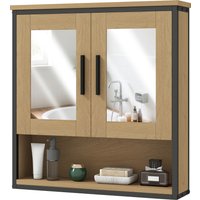 HOMCOM Wandspiegelschrank Badezimmer mit Miroir, Badezimmerschrank, Toilettenregal mit offenem Fach und verstellbarem Regal, Eiche Aosom