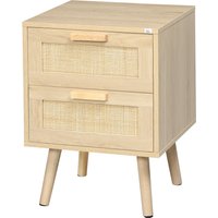 HOMCOM Nachttisch für Schlafzimmer mit 2 Schubladen, eleganter Boho Stil 40x40x56cm, Naturholzfarbe Aosom